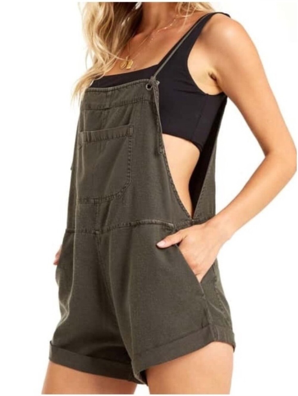 Billabong Olive Green Short Overalls Romper